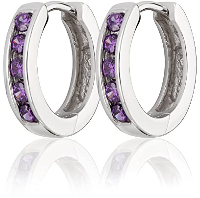 NKlaus Klappcreolen 925er Sterlingsilber mit Rose und Zirkonia 2 Stück | Rhodiniert und anlaufgeschützt; 14mm Außendurchmesser, 3mm dick