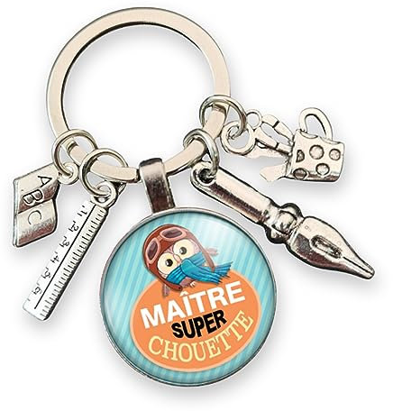 cadeau maître école - porte clés maitre breloques « maître super chouette » - cadeau de fin d'année scolaire - enseignant - instituteur- professeur - classe - remerciement - fait main - création
