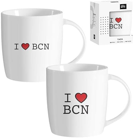 ROCKING GIFTS Set Mug Taza Cerámica 350ML Blanca I Love BCN Barcelona x2 Modelos 10 cm