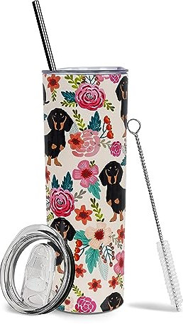 Vasos con estampado de perro salchicha de 20 onzas, taza de viaje de acero inoxidable helado con tapa, taza de café aislada, regalos