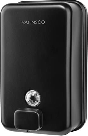 VANNSOO Distributeur de Savon Mural pour Les Mains de Salle de Bain, 1200 ML, en Acier Inoxydable, Noir, Distributeur de Savon Liquide (Vertical Noir)