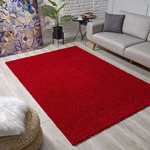 Muratap Teppich Wohnzimmer Modern - Loca Shaggy - Hochflor Teppich Weich und Warm Schmutzabweisend und Pflegeleicht Wohnzimmerteppich - Große: 160x230 cm - Farbe: Rot
