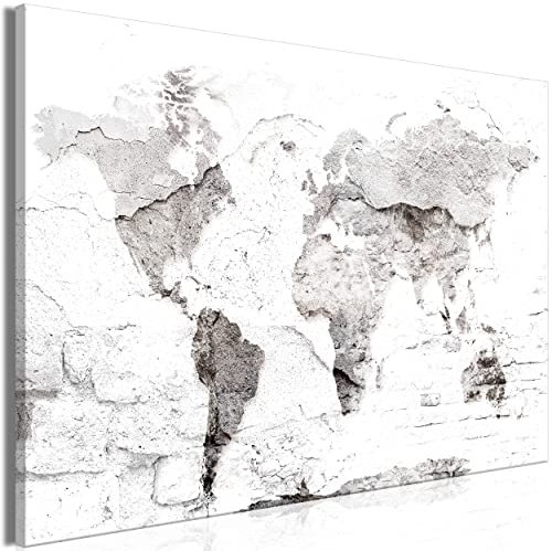 decomonkey Akustikbild Weltkarte 120x80 cm 1 Teilig Leinwand Modern Bilder Wandbilder XXL Schallschlucker Schallschutz Akustikdämmung Wandbild Deko Leise Modern Stein Beton Abstrakt weiß grau