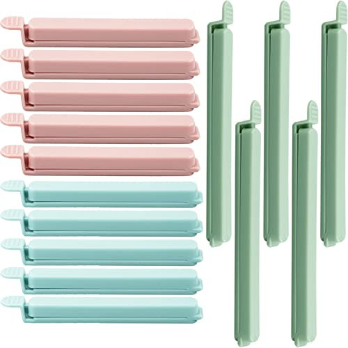SZCXDKJ 15 Pieces Food Clips, Plastic Food Bag Clips Reusable Bag Clips for Food Storage Colorful Sealing Clips for Snack, Coffee, Home, Kitchen, Travel, Camping (4.7inch, 5.9inch)