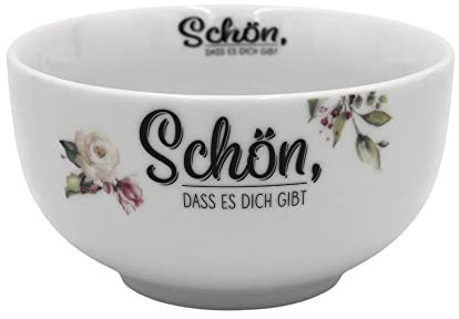 Dekohelden24 ***Müslischale, Frühstücksschale, Schüssel aus Porzellan, Motiv: Schön, DASS es Dich gibt - H/Ø ca. 7 x 13 cm, Fassungsvermögen ca. 450 ml