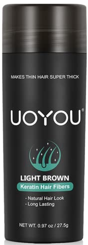UOYOU LIGHT BROWN Hair Fibres for Thinning Hair 27.5g Bottle | Undetectable & Natural Keratin Hair Fibers Concealer for Hair Loss for Men and Women | Hair Building Fibres Powder [LIGHT BROWN]