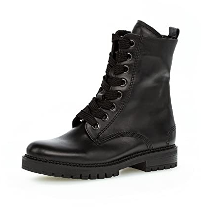 Gabor Damen Combat Boots, Frauen Stiefeletten,Wechselfußbett,Komfortable Mehrweite (H),gefüttert,Booties,schwarz (Flausch),38.5 EU / 5.5 UK