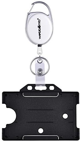 WEBBOMB Ausweishalter Ausweis JoJo WEISS ausziehbar mit GürtelClip Schlüsselring und Vinylstrap + Kartenhalter schwarz Schlüsselanhänger Schlüsselrolle Schlüsselband für Ausweise Schlüsselkarten