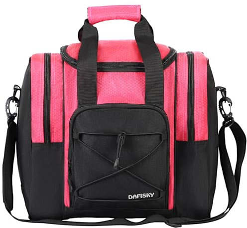 DAFISKY Bowlingball-Tasche für Einzelball, Bowlingball-Tragetasche mit gepolstertem Ballhalter, 2 Taschen, passend für Bowlingschuhe bis Herrengröße 42 und Zubehör (Rosa)