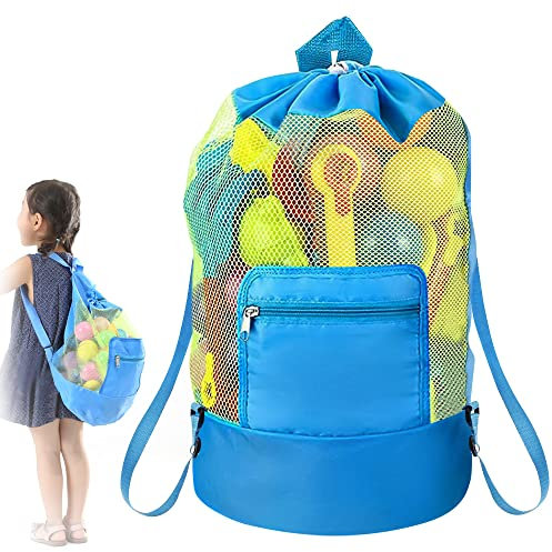 LANSKYLAN Strandtasche Strandspielzeug Tasche Kinder Sandspielzeug Netztasche Strand XL Groß Mesh Beach Bag Netz Rucksack für Sandspielzeug Strandtasche Spielzeug Rücksack für Familie Urlaub