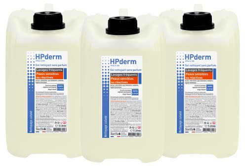 SORIFA - 3er Pack - HPderm Reinigungsgel ohne Parfüm - häufiges Waschen - empfindliche oder reaktive Haut - Hände und Körper - mit schützenden Sojaproteine - pH-neutral, ohne Seife - Kanister 5 l