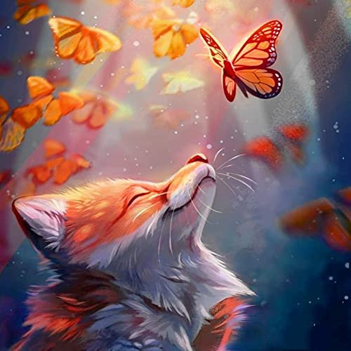 YEESAM ART Kreuzstich Set Vorgedruckt Erwachsene Anfänger Kinder, Fuchs und Schmetterling 11K 36 x 36 cm DIY Kreuzstich tickpackungen Vorgedruckt Sticken Set