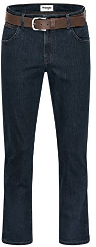 Wrangler Texas Herren-Stretchjeans mit Gürtel in schwarz oder braun (W34/L36, Blue Black + brauner Gürtel)