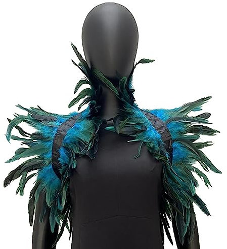Feather Shawl Feather Cloak Fluffy Feather Cape Shoulder Costume Stage Performance Model Walk Feather Shawl Photo Prop Cosplay Party Clothing Decoration Blue