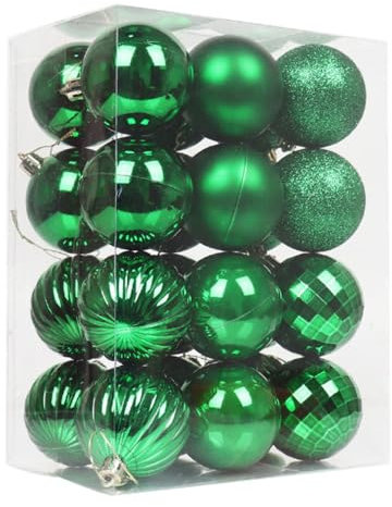 24 Pieces 60mm Christmas Tree Decoration Baubles Ornaments, Glitter Baubles Shatterproof Balls for Xmas Tree Hanging Festivel Holiday Home Decorations, Green