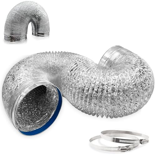 Brogachy Ø125mm Tuyau Ventilation en Aluminium,Tuyau d'aération de d'evacuation d'air,avec 2 Colliers de Serrage Acier Inoxydable Pour Extracteur d'Air, Climatisation,Sèche-linge.(3mètres de longueur)