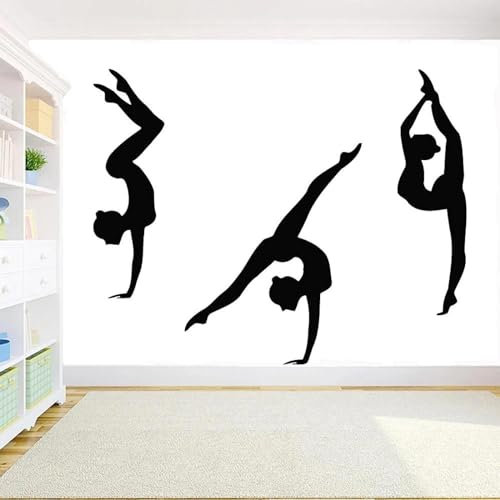 WEIMEIJIE Turner Wandaufkleber Turnhalle Dekoration 3 Mädchen Sport Wandtattoos 72X57 cm
