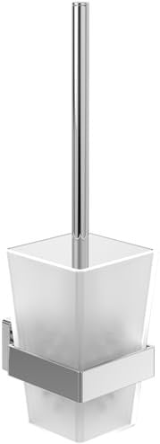 Villeroy & Boch Elements - Striking Toilettenbürstengarnitur, Toilettenbürstenhalter für Wandmontage, WC-Bürstengarnitur mit Behälter aus satiniertem Glas, eckig, Chrom