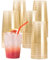 SOSALUK Gobelet Plastique Reutilisable pour Anniversaire 50 Pcs 300ml Verre Cocktail Plastique Doré pour Mariage Gobelets Paillettes Or pour Fête Noel Élégant