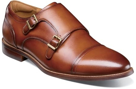 Florsheim Rucci Cap Toe Double Monk Strap Men's Slip On, 12 2E US, Cognac