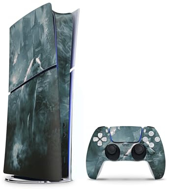 Skins4u Slim PS5 Skins Aufkleber Set kompatibel mit PlayStation 5 DIGITAL Edition + PS5 Controller Skin Wrap Faceplate Design Schutz Folie Ghost Wolf
