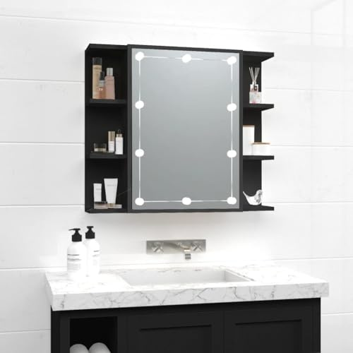 LAPOOH Spiegelschrank mit LD Schwarz 70x16,5x60 cm, Alibertschrank Bad, Badschrank, Badezimmerschrank, Badezimmerspiegelschränke, Badezimmer-spiegelschrank - 833536