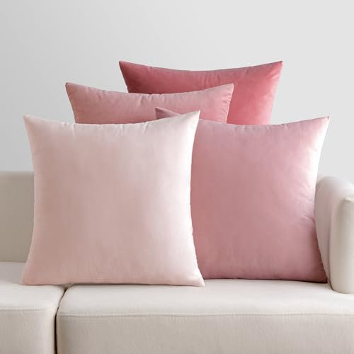 EMEMA 4er Set Samt Kissenbezug Kissenhülle Kopfkissenbezug Dekorative Dekokissen Couchkissen 45x45 cm Deko Bezug Sofakissenbezug für Wohnzimmer Schlafzimmer Büro Rosa Serie