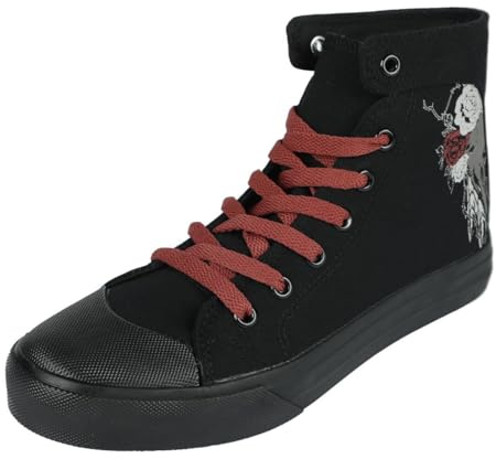 Black Premium by EMP Femme Baskets Hautes Noires avec épée et Roses imprimées EU37