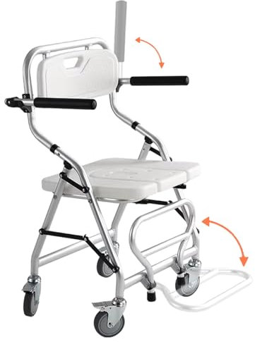 BOVDC Silla para Ducha para Personas Mayores, 3 en 1 Silla de Ducha con Ruedas Plegable, Sillas con Ruedas para Ducha/Móvil/Inodoro con Frenos, Carga 120kg