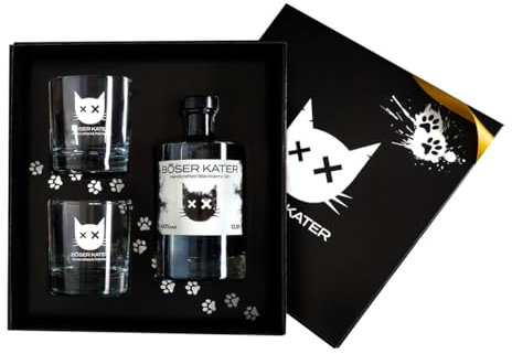 BÖSER KATER Black Gin Geschenkset mit 2 Gläsern | Das Original | Das perfekte Blackberry Gin Geschenk in hochwertiger Box | Schwarz Violetter Cocktail | 0,5l 40% Vol.