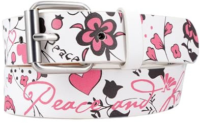 EANAGO Gürtel >PEACE AND LOVE für Kinder - moderner Kindergürtel mit Blumemmuster - für Mädchen von ca. 3-12 Jahren - Kindergürtel Mädchen - Gürtel Kinder (rosa)