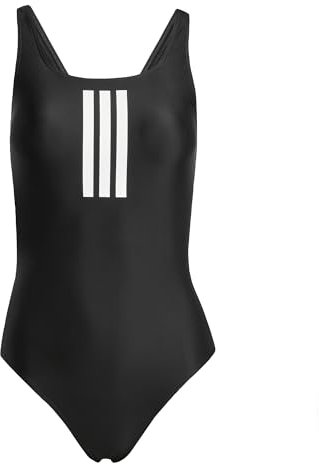 adidas Donna 3 Stripes V-Back Swimsuit, Black/White, 32