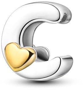 LIGHTDOG Frauen 925 Sterling Silber Charms 26 C Herz Buchstaben Bead Anhänger für Armbänder Charms kompatibel mit Europäischen Armbänder für Frauen Fit Pandora Anhängers Charm Ciondolo Letter