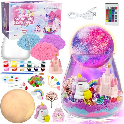 Ulikey Veilleuse licorne DIY, Kit de Transparent Licorne pour Enfants, Cadeaux Licorne Kit de Peinture Lampe de Lune, Veilleuse 3D Kit D'artisanat Créatif pour Enfants Cadeaux Le jour de Noël Fille