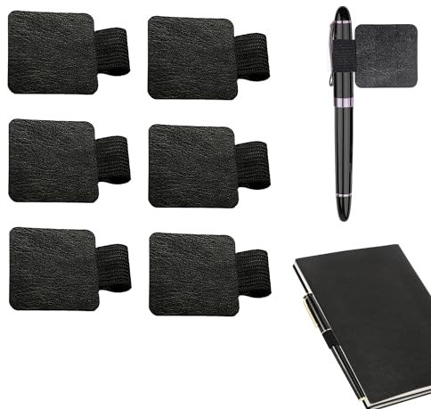 6 Pcs Self-adhesive Leather Pen Loop Holder for Book, Tablet, Diary, Calendar and Notebook (Black)