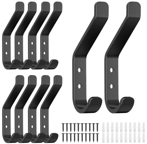 BonTiady 10 Stück Kleiderhaken, Garderobenhaken schwarz, Kleiderhaken wand, Wandhaken zum schrauben, für Jacken, Kleidung, Schals, Handtaschen und mehr, für Wohnzimmer, Schlafzimmer und Badezimmer.