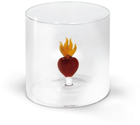 WD Lifestyle - Bicchiere in Vetro Borosilicato 250ml con Soggetto in Vetro Colorato Interno (Cuore Sacro)