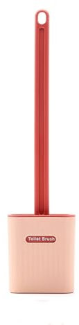 HIQIU Toilettenbürste Silikon, Klobürste Silikon mit Behälter Halter, WC Bürste mit Silikonborsten für Badezimmer, toilettenbürstenhalter für die Tiefenreinigung (Rosa)