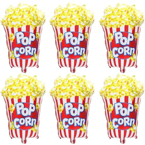 DazzJoy Karneval Deko Popcorn Luftballons, 6 Stück XXL Luftballon Popcorn, Kino Deko Popcorn Folienballon, Zirkus Deko Popcorn Helium Ballons für Zirkus Thematische Party Deko, Karneval Party Deko