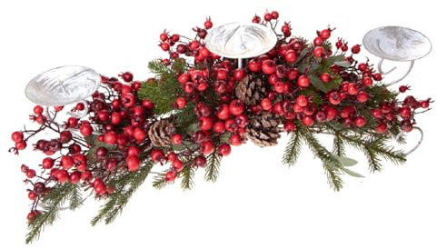 Magie di Natale Porta candele x3 con bacche rosse per decorazioni natalizie