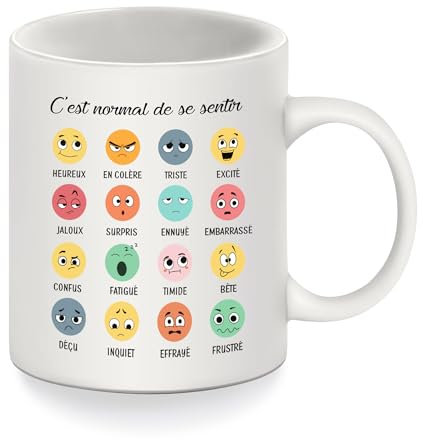 C'est normal de se sentir Heureux émotion sentiments Tasse à café pour hommes garçons Tasse santé mentale pour la maison Salle de jeux Psychologie Thérapeute Bureau (C'est normal de se sentir heureux)