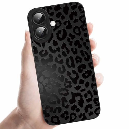 Yoedge Black Leopard Print for iPhone 16 6.1 Inch Phone Case,Cute Cheetah Pattern Aesthetic Design for Women Girls,Soft TPU Slim Profile Cover, Anti-Slip Shockproof Protective Girly 01