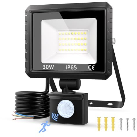 30W LED Strahler mit Bewegungsmelder Außen, 3000 LM Außenlampe 6500K Kaltweiß Superhell Fluter Scheinwerfer Licht, IP65 Wasserdicht Außenbeleuchtung Lampe Aussen für Innenhöfe, Garage