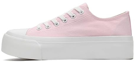Zapatillas de plataforma de moda para mujer, zapatos de lona con plataforma baja y plataforma clásica con cordones, zapatos deportivos Plimsolls para exteriores, tenis, correr, caminar, cómodos, Pink,