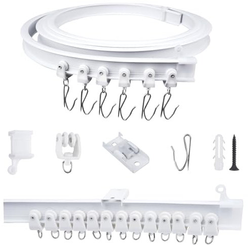 FOGAWA 3m Binario per Tende da Soffitto con 24 Ganci, Flessibile, Curvo, Binario a Soffitto PVC, Sistemi di Scorrevole Binario Tende da Doccia, Divisori per Ambienti, per Camper e Barche, Bianco