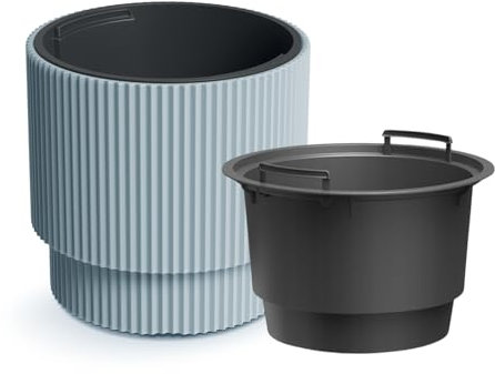B2C Plant Pots Flower Planter 7 Colours 2 sizes Tall Wavy Plastic Pot Boho Elegant Textured Plastic Lightweight Home Garden Patio (Grey, 40cm - 38L)