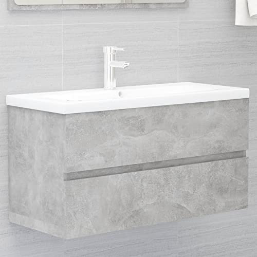 IKAYAA Mobile Bagno Sospeso con Lavabo Integrato - Grigio Cemento - 90 x 38.5 x 45 cm - Per Bagno