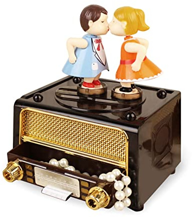 IWENZHKPA Spieluhr Handwerk Retro Music Box, Radioform mit schönen Puppen küssen Musikkastengeschenk for Valentine Hochzeit Weihnachtsgeburtstag Spieluhr Dekoration