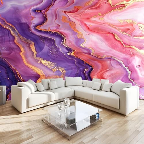 IHFMPFKJ Wallpaper Photo Wallpaper Wall Application Pink Purple Gold Marble Wallpaper Designer Photo Mural- 300 x 210 cm Wall Mural- for Living Room Bedroom Home Decoration
