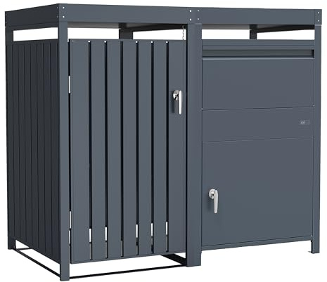 AXI Leon Mülltonnenbox mit Louis Paketbriefkasten Anthrazit mit Pflanzbehälter - 1 Tonne | Mülltonnenverkleidung mit Deckel für 1 Tonne - Max. 240L | Paketbox/Parcel Box 68 x 80 x 124 cm